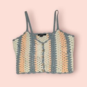Large - Forever 21 Retro Multicolor Crochet Knit Cami Crop Top - NWT